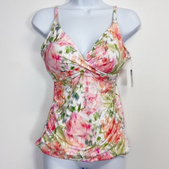 Lauren Ralph Lauren Tankini Top Womens Size US 16 Pink Green Floral NWT - Picture 1 of 11